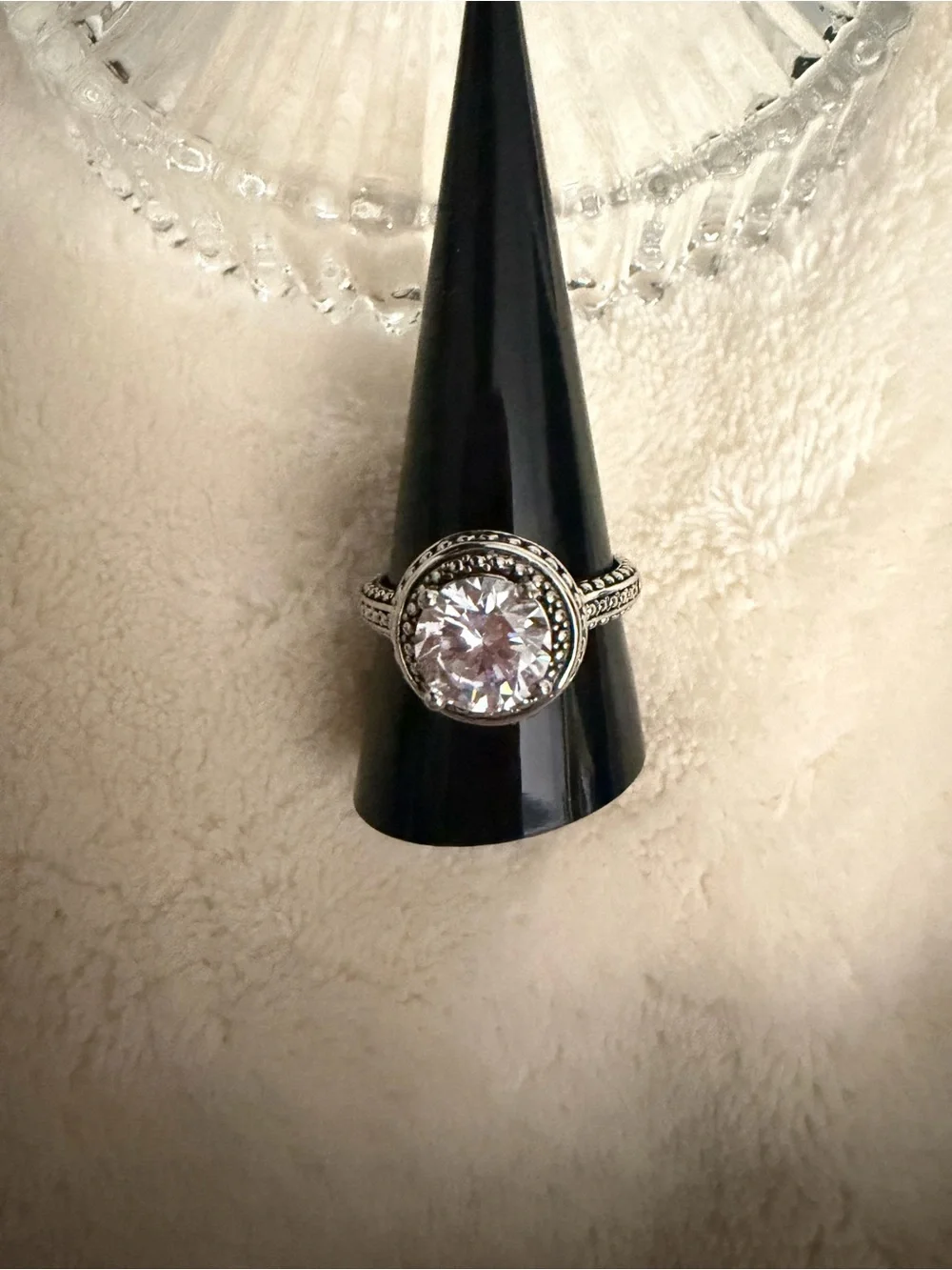 Silver Halo Round CZ Engagement Ring - Clear / Silver
